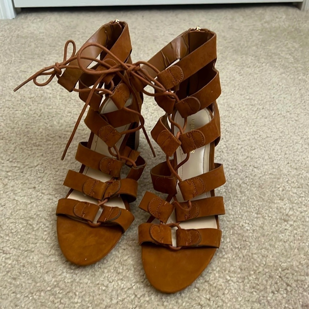 Marc Fisher Gladiator Heels Block Heel Brown Strappy‎ Size 8.5